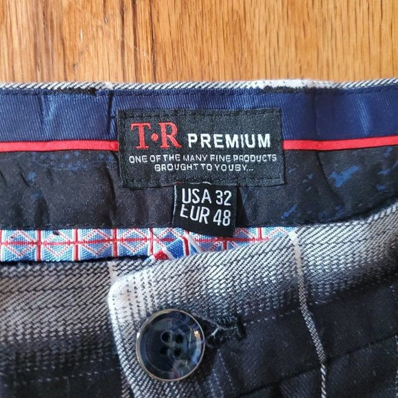 TR Premium Ricardo Pants Men 32 Slim Fit Plaid Black White Grey - Picture 2 of 7